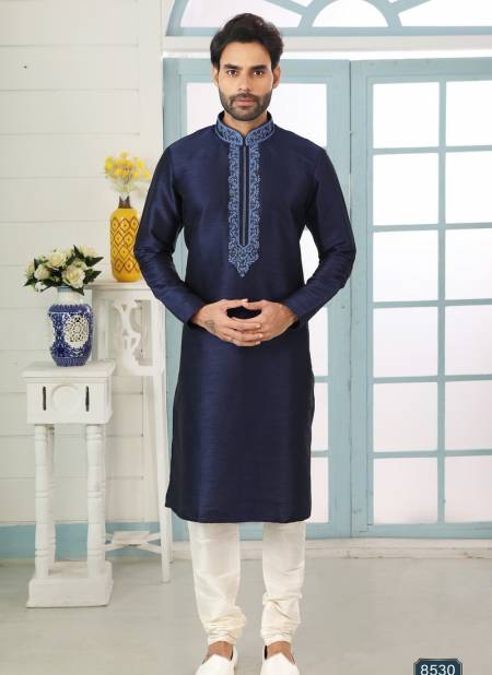 Navy Blue Designer Latest Party And Function Wear Traditional Art Banarasi Silk Kurta Churidar Pajama Redymade Collection 1036-8530